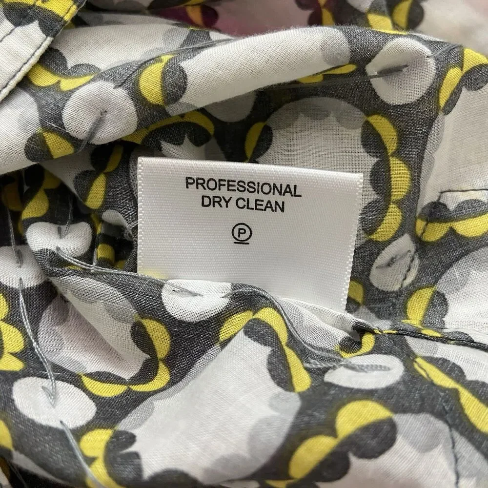 Tory Burch Stephanie Tunic Top Geometric Gray Yellow White Size 4